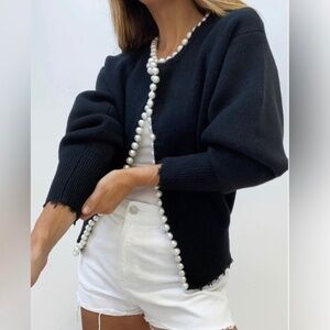 NWT VITA GRACE Isabella Pearl Edge Cardigan in Black, One Size